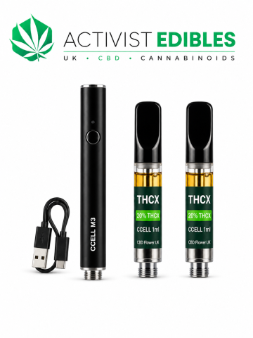 THCX Vape Bundle UK CCELL M3 Battery + 2x 1ml Cartridges 20% THCX 12 Flavours